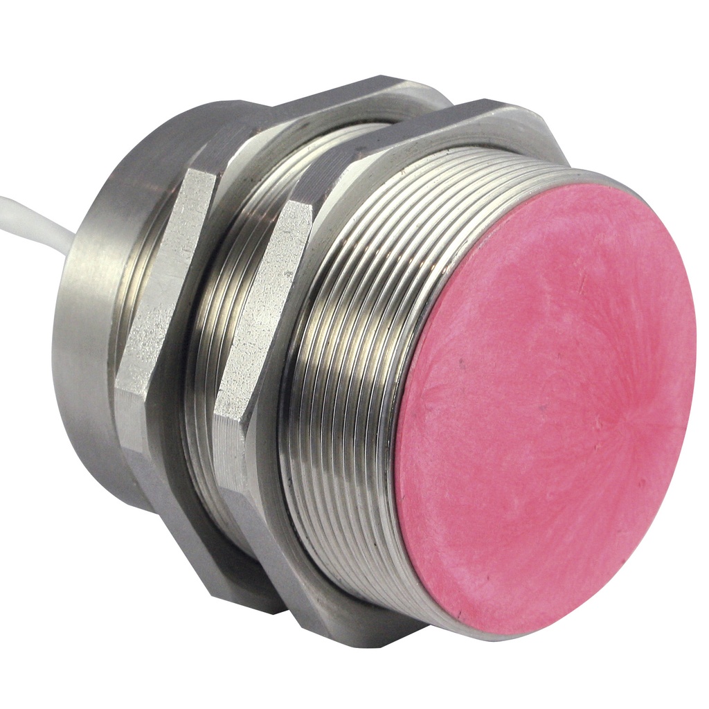 High temperature inductive sensor, 50 mm, 230C operating temperature, SN = 20mm, Short Housing Style, Shielded Mount, PNP N.O. output, 2 meter TEFLON cable